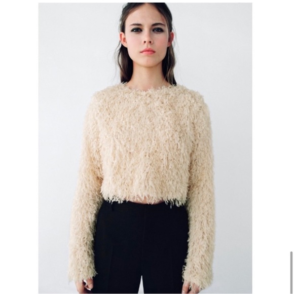 Zara feather effect cream long sleeve sweater size medium - Picture 1 of 9